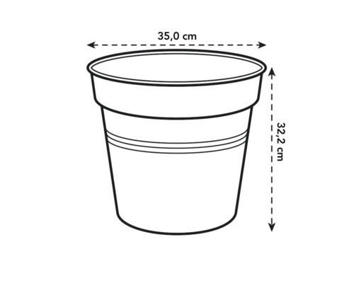 Obrázok kvetináča s rozmermi 35,0 cm v priemere a 32,2 cm na výšku.