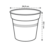 Ilustrácia kvetináča s priemerom 24,0 cm a výškou 22,1 cm.