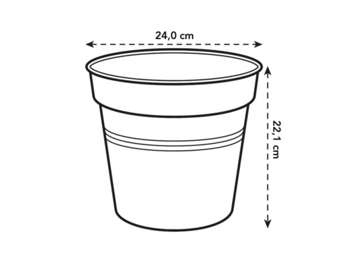 Ilustrácia kvetináča s priemerom 24,0 cm a výškou 22,1 cm.