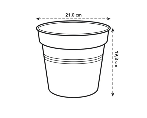 Obrázok kvetináča s rozmermi 21,0 cm v priemere a 19,3 cm na výšku.