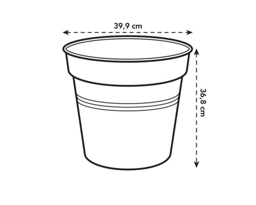 Obrázok kvetináča s rozmermi 39,9 cm v priemere a 36,8 cm na výšku.