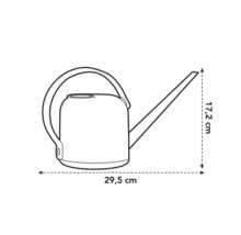 Technický nákres kanvy s rozmermi 29,5 cm šírky a 17,2 cm výšky.