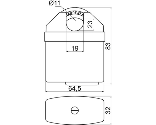 Technický nákres visiaceho zámku s rozmermi
