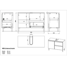 Technický nákres skrinky pod umývadlo s rozmermi