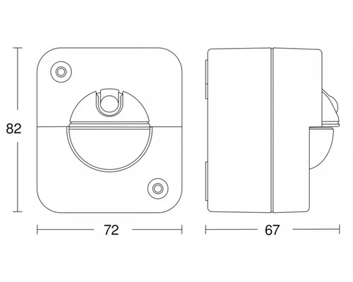 Technický výkres nástennej lampy s rozmermi 82 x 72 x 67 milimetrov