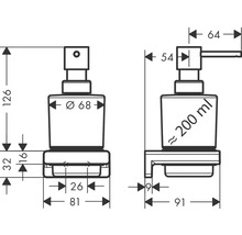 Technický výkres dávkovača mydla s rozmermi