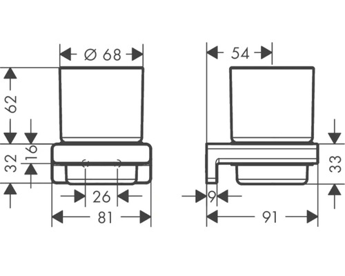 Technický nákres držiaka toaletného papiera s rozmermi