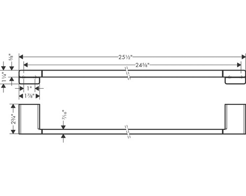Technický nákres držiaka na uteráky s rozmermi v palcoch