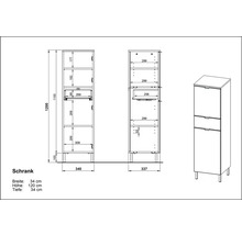 Technický nákres skrine s rozmermi