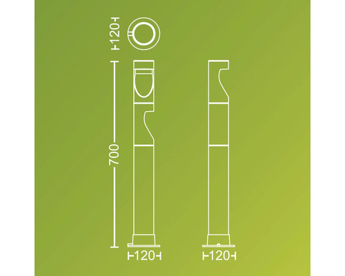 Technický nákres cestného osvetlenia s rozmermi