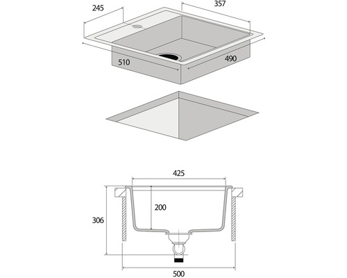 Nákres drezu s rozmermi