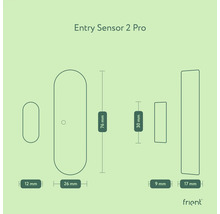 Rozmery Entry Sensor 2 Pro od spoločnosti frient: 12 mm, 26 mm, 76 mm, 9 mm, 30 mm, 17 mm