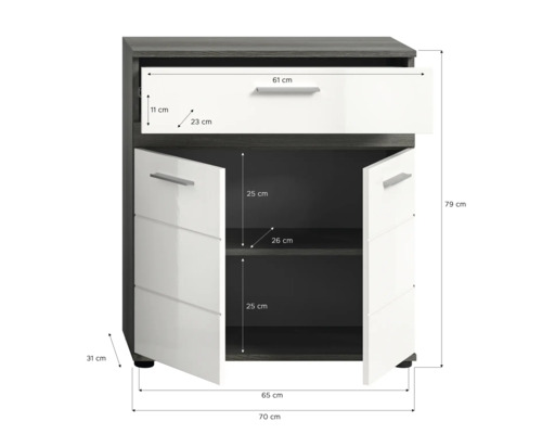 Komoda so zásuvkou a dvomi dvierkami vrátane rozmerov