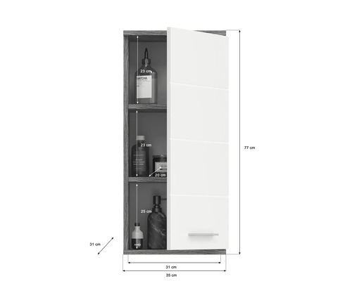 Otvorená závesná skrinka s tromi policami a rozmermi