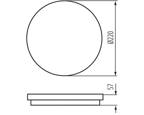 Technický výkres kruhového výrobku s priemerom 220 mm a výškou 57 mm