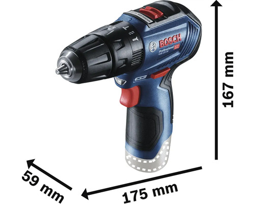 Akumulátorový príklepový vŕtací skrutkovač Bosch Professional s rozmermi