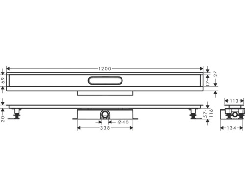 Technický nákres sprchového žľabu s rozmermi