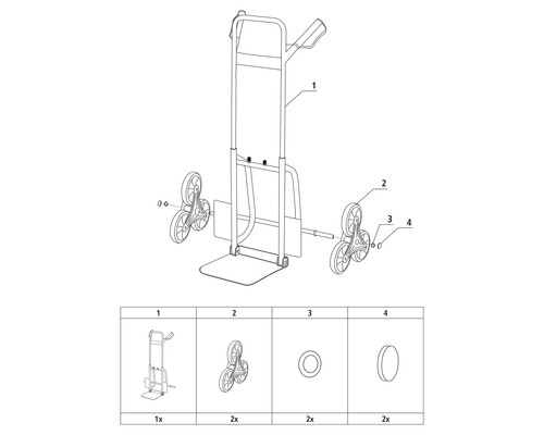 Schodolez vozík rozložený pohľad