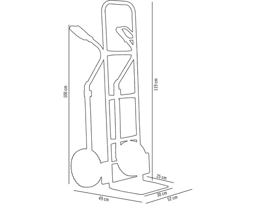 Rozmery rudla: výška 100 cm, celková výška 119 cm, šírka 49 cm, hĺbka 52 cm, šírka lopaty 30 cm, hĺbka lopaty 25 cm.