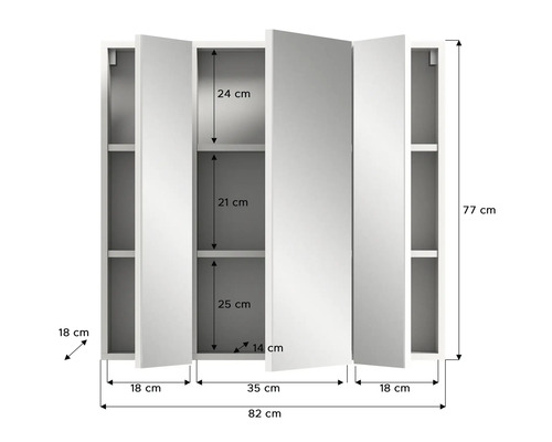 Obrázok zrkadlovej skrinky s rozmermi