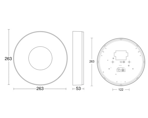 Technický nákres stropného svietidla s rozmermi