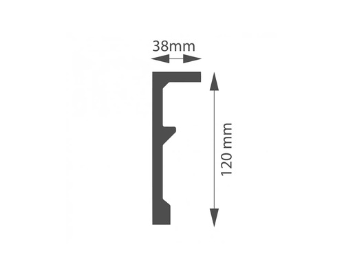 Rozmery soklovej lišty: 38 mm šírka a 120 mm výška