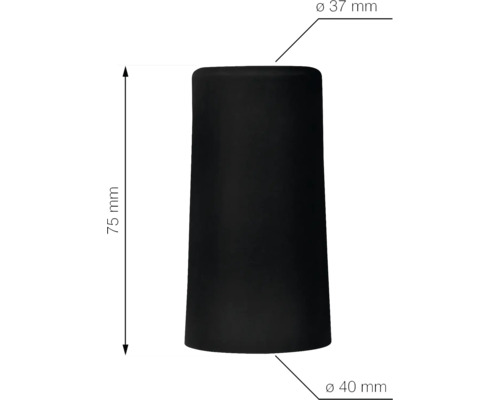 Čierny chránič nôh nábytku, priemer hore 37 mm, priemer dole 40 mm, výška 75 mm