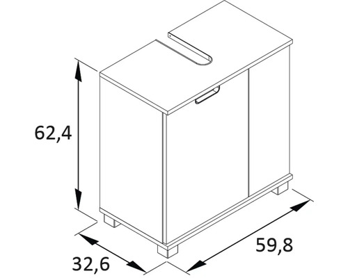 Nákres skrinky pod umývadlo s rozmermi