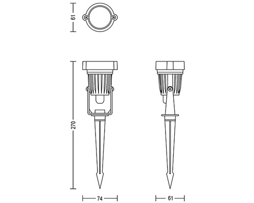 Technický nákres zemného hrotového reflektora s rozmermi