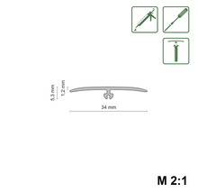 Ilustrácia prechodového profilu so šírkou 34 milimetrov s rozmermi a upevňovacími symbolmi