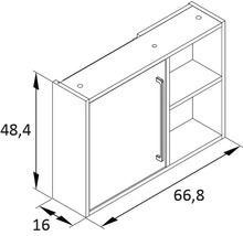 Nákres závesnej skrinky s rozmermi 48,4 x 66,8 x 16 cm.