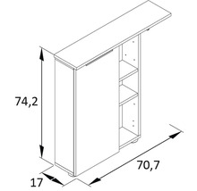 Nákres kuchynskej skrinky s rozmermi 74,2 x 70,7 x 17 cm