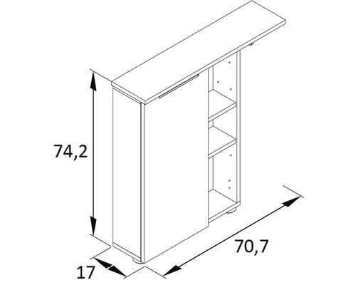 Nákres kuchynskej skrinky s rozmermi 74,2 x 70,7 x 17 cm