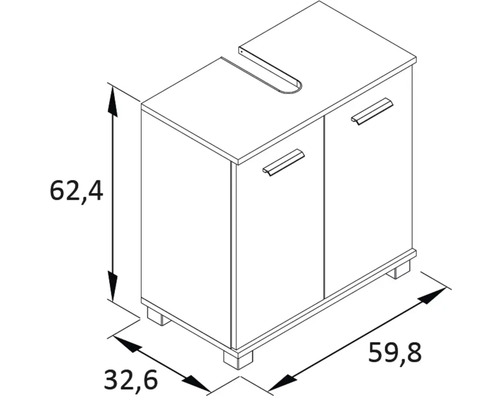 Nákres skrinky pod umývadlo s rozmermi