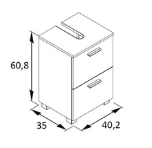 Nákres skrinky pod umývadlo s rozmermi.