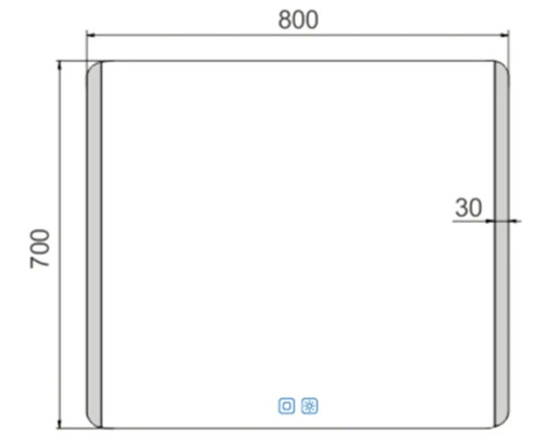 Technický nákres zrkadla s rozmermi 800 x 700 milimetrov.