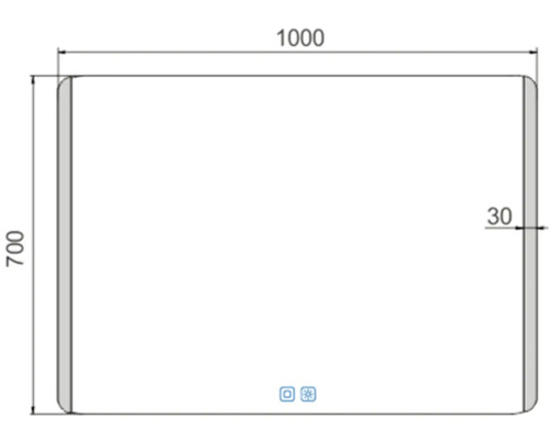 Technický nákres zrkadla s rozmermi 1000 krát 700 milimetrov