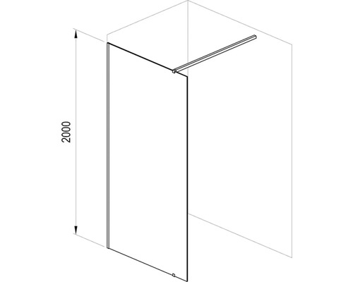 Technický nákres sprchovej zásteny s výškou 2000 mm.