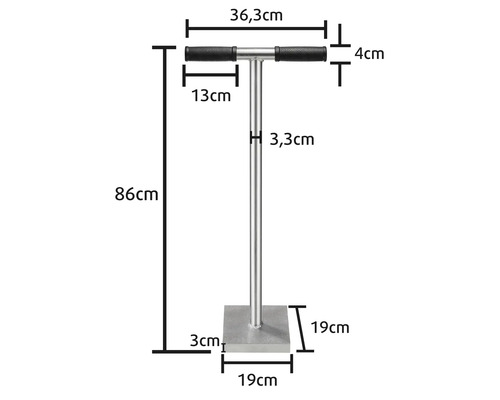 Obrázok s rozmermi zemného ubíjadla