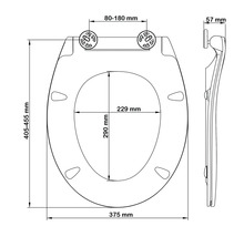 Technický nákres WC sedátka s rozmermi