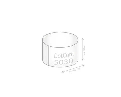 Ilustrácia okrúhleho produktu DotCom 5030 s priemerom približne 50 cm a výškou približne 30 cm.