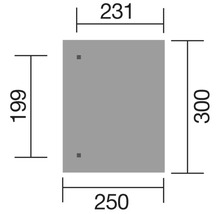 Technický nákres obdĺžnikového zrkadla s rozmermi v milimetroch