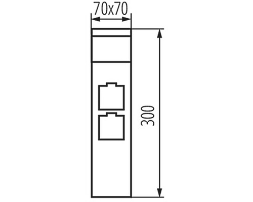 Technický výkres pripojovacej krabice s rozmermi 70x70x300 mm