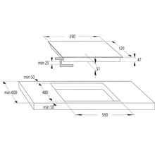 Produktový nákres varnej dosky s rozmermi