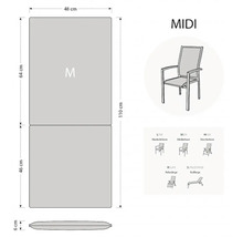 Rozmery podsedáku Midi pre záhradné stoličky: 110 x 48 centimetrov