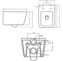 Technický nákres závesného WC s rozmermi