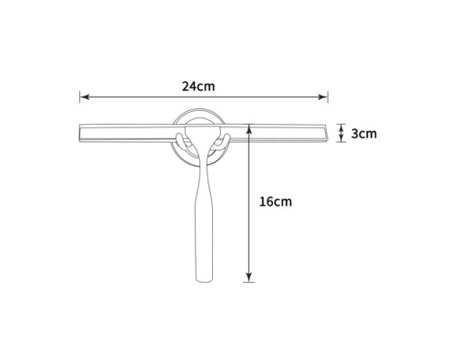 Obrázok stierky na okná s rozmermi 24 cm šírka, 3 cm výška a 16 cm dĺžka.