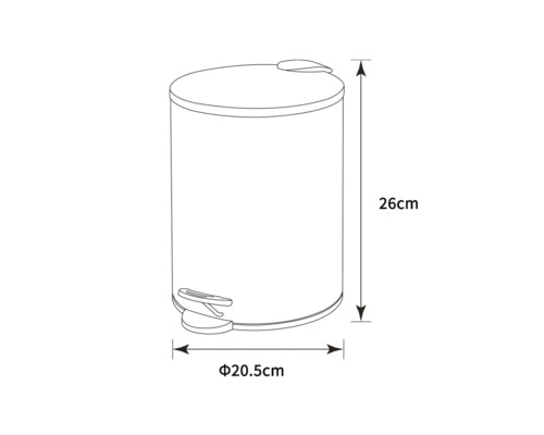 Rozmery pedálového koša: výška 26 cm a priemer 20,5 cm.