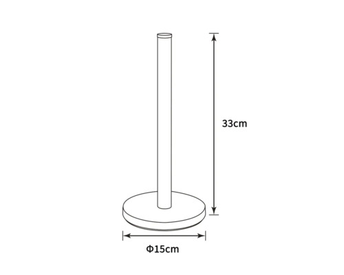Technický nákres držiaka toaletného papiera s rozmermi 33 cm na výšku a 15 cm v priemere