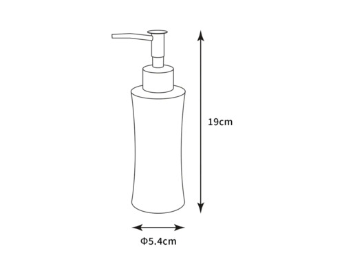 Obrázok dávkovača mydla s rozmermi 19 cm výška a 5,4 cm priemer